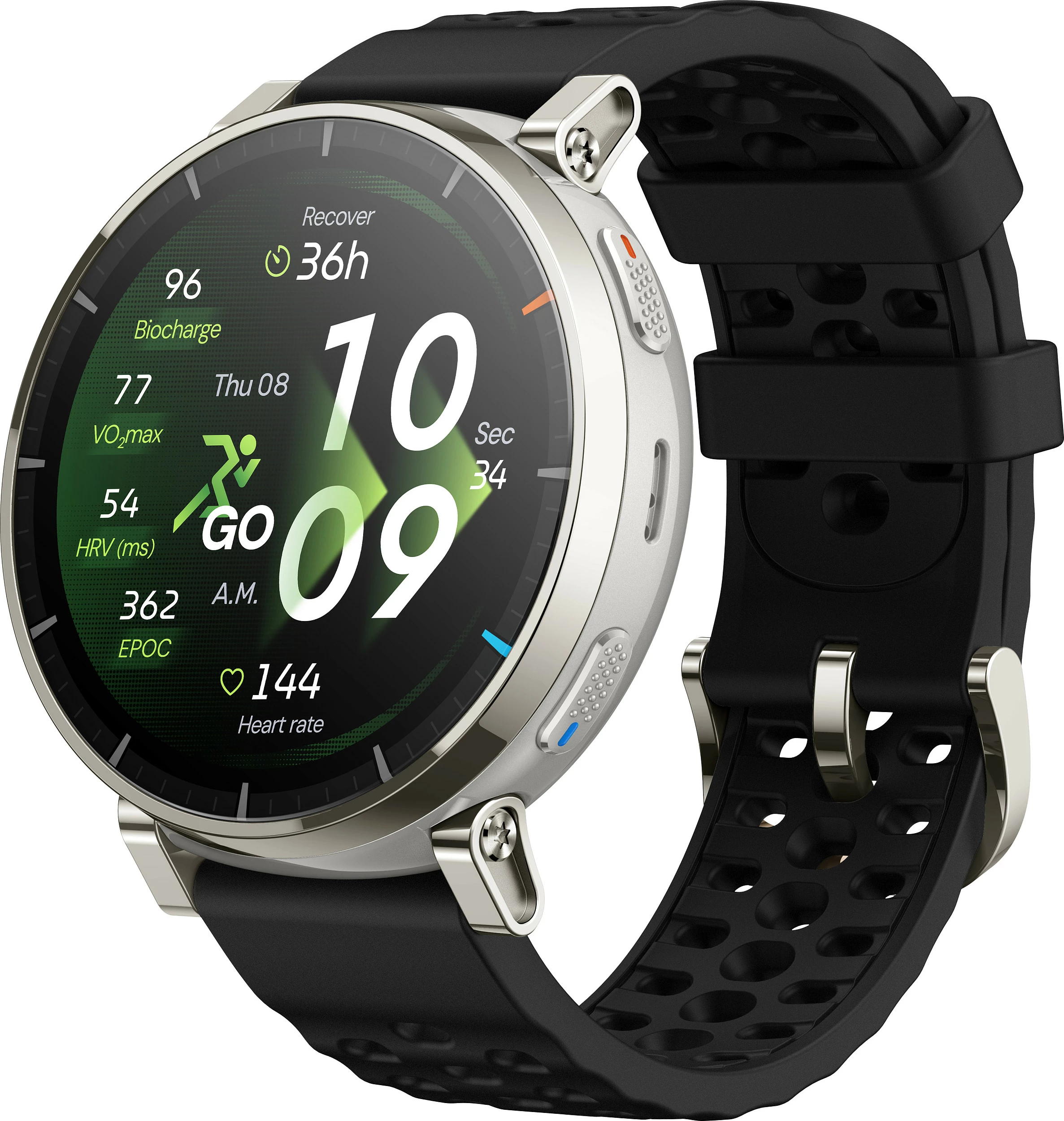 Smartwatch AMAZFIT Active 3 Premium, AMOLED 1.32 inç, NFC, GPS, 5 ATM, rrip i zi, kasë ari