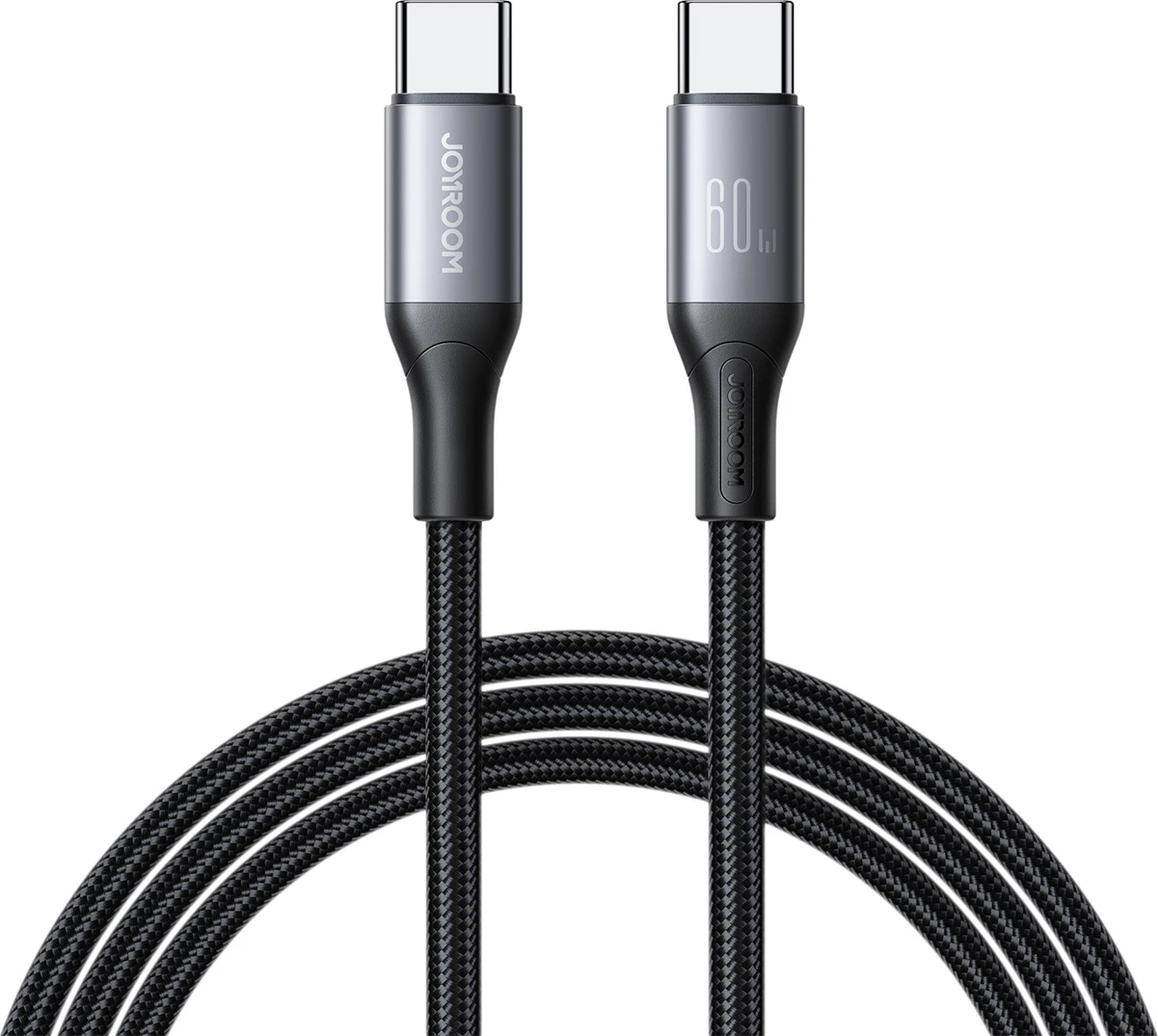 kabllo USB-C – USB-C, Joyroom, S-A28, 60W, 1 m, USB 2.0 480 Mbps, najlon i gërshetum, konektorë alumini, e zezë