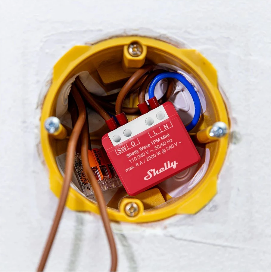 Relé inteligjente Shelly Wave 1PM Mini LR, wireless, 110-240V AC, e kuqe 2