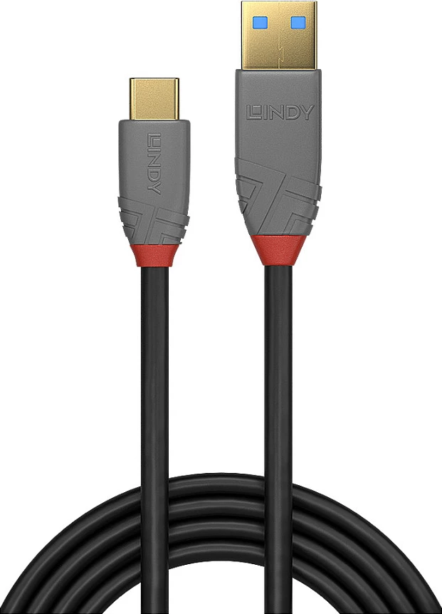 Kabllo USB LINDY Anthra Line, USB-A në USB-C, 2 m, 10Gbps, 5A/100W, e zezë