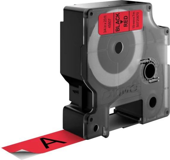 Kasetë etiketuese Dymo D1 45807 S0720870 19mm x 7m, tekst i zi në sfond të kuq