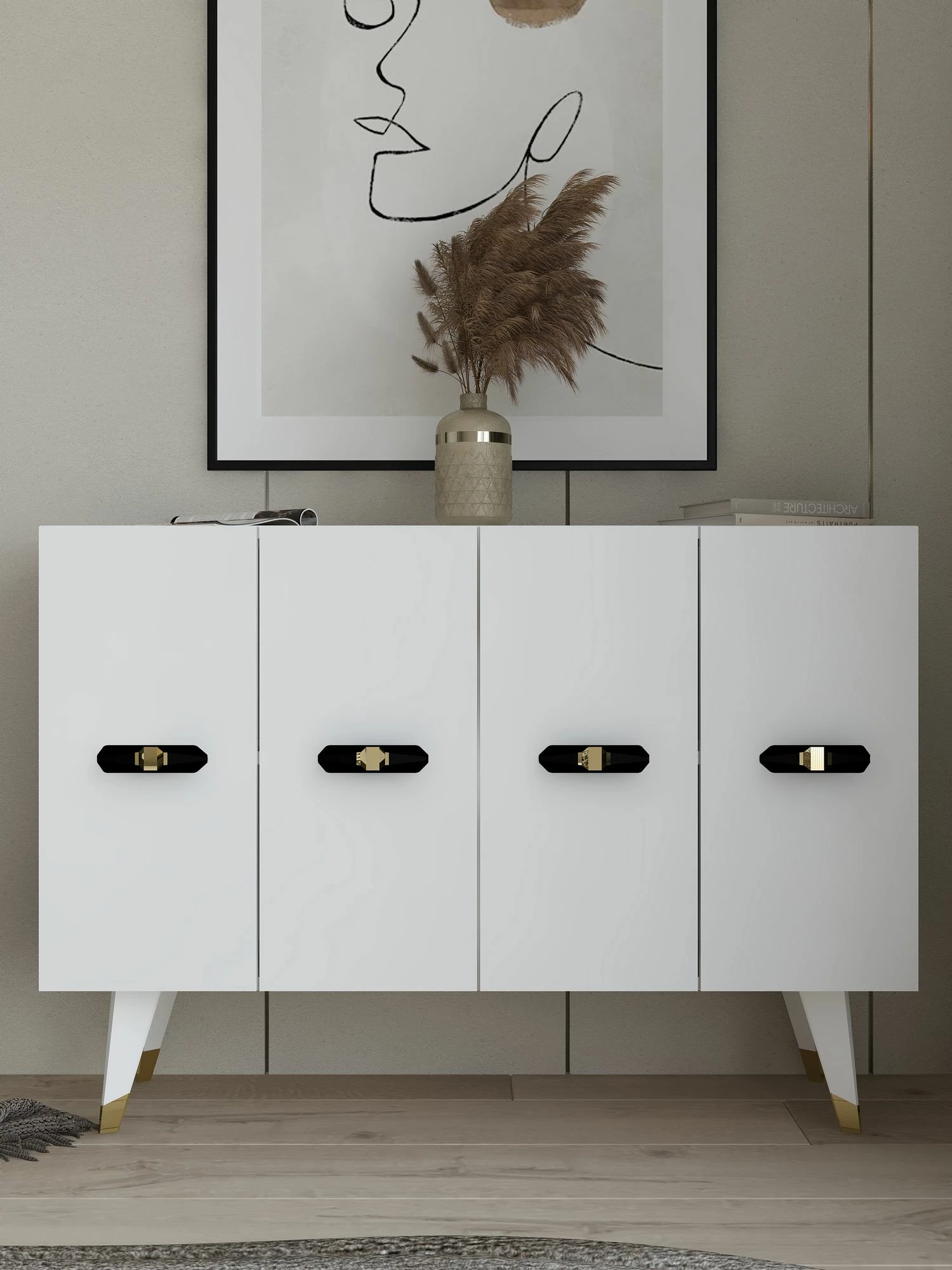 Konsol Skye Decor, Quart V, e bardhë me të artë