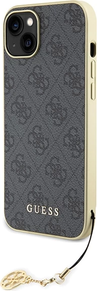 Mbështjellës Guess 4G Charms për iPhone 15 Plus, Gri