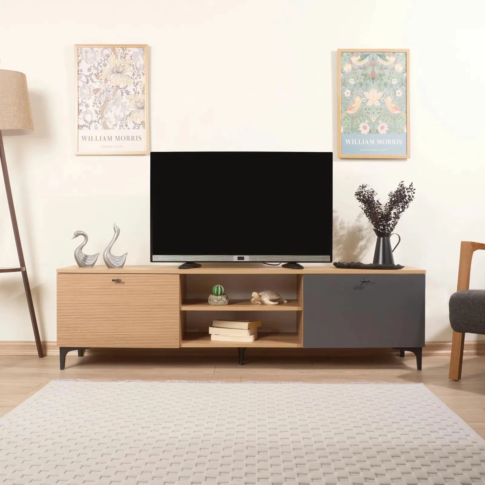 Komodë TV, Skye Decor, Tuval 073, ngjyrë lis dhe antracit, 180x50x38cm