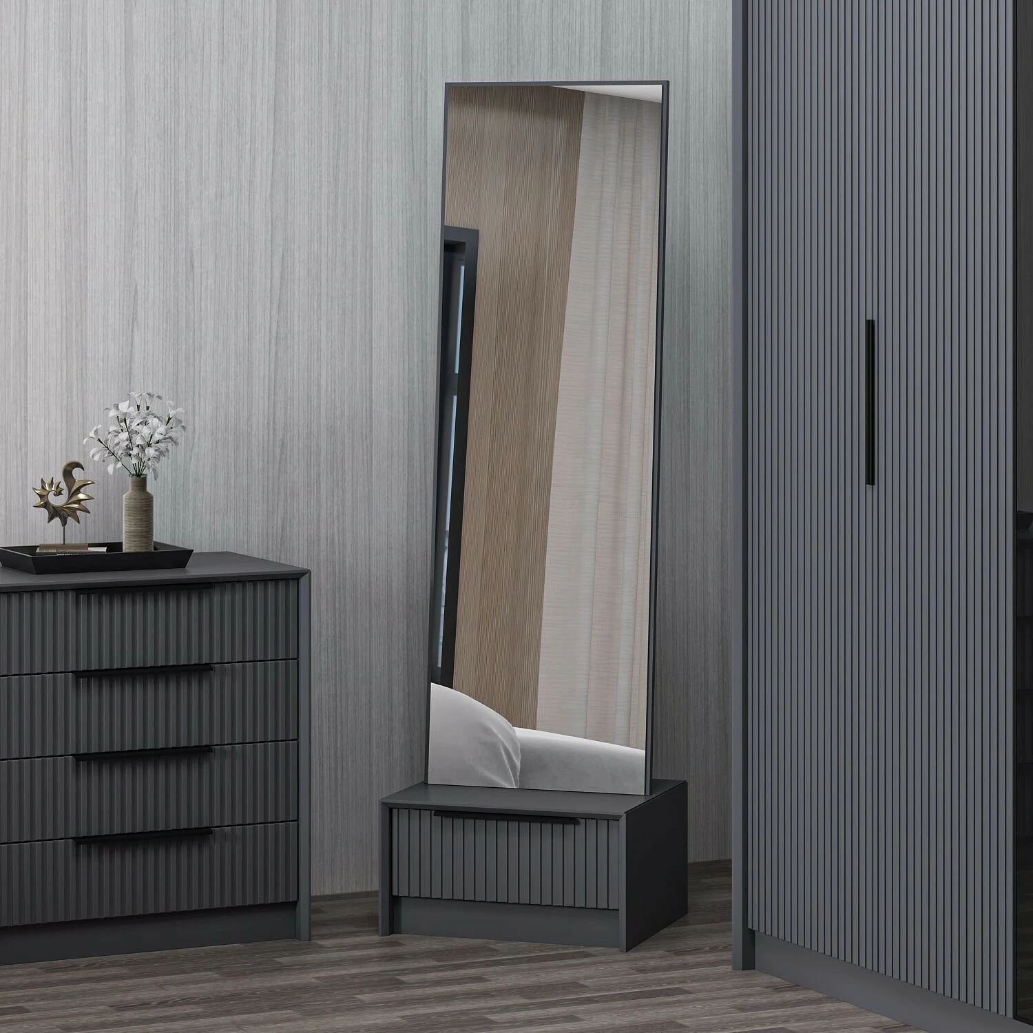 Tavolinë grimimi Skye Decor, Kale Luxe Soft, anthracite, 54x178x45cm