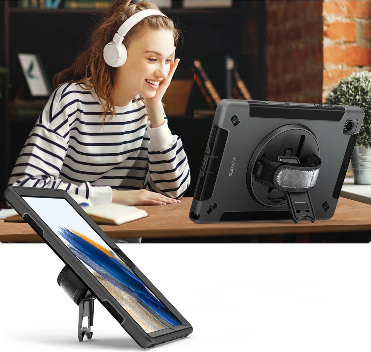 Mbështjellës 4smarts për Samsung Galaxy Tab A9, 8.7 inç, i zi, me dorezë dhe qëndrim