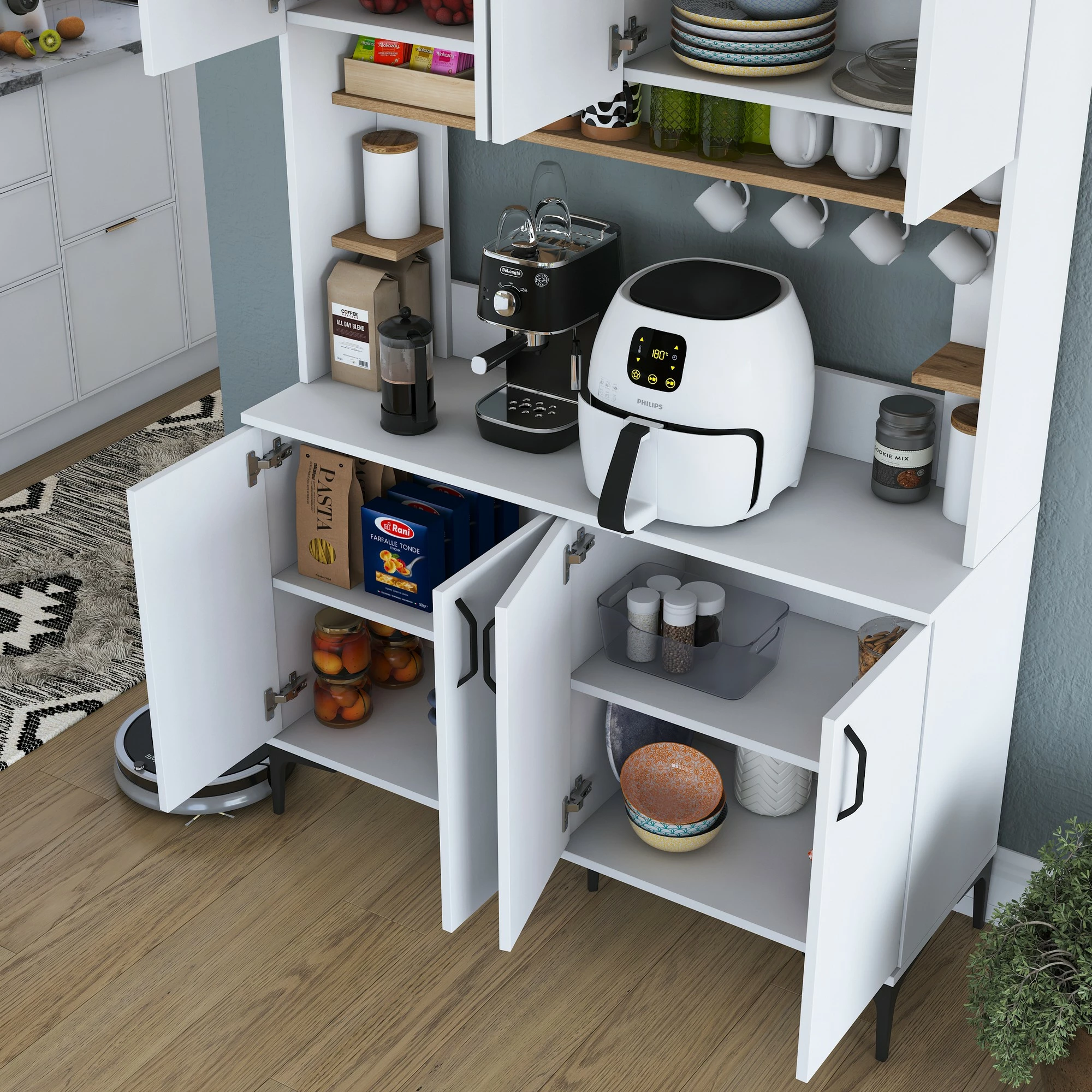 Dollap multifunksional Hanah Home, JE176 - 3291, ngjyrë e bardhë dhe arre