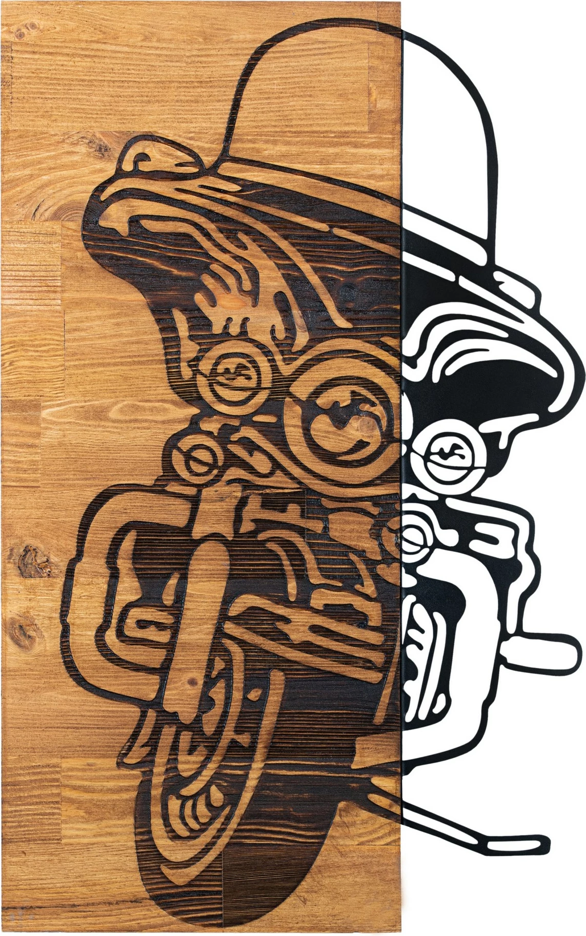Aksesor dekorativ për mur, dru dhe metal, Wallity Chopper 1, ngjyrë e zezë dhe arre, 36x57.5cm