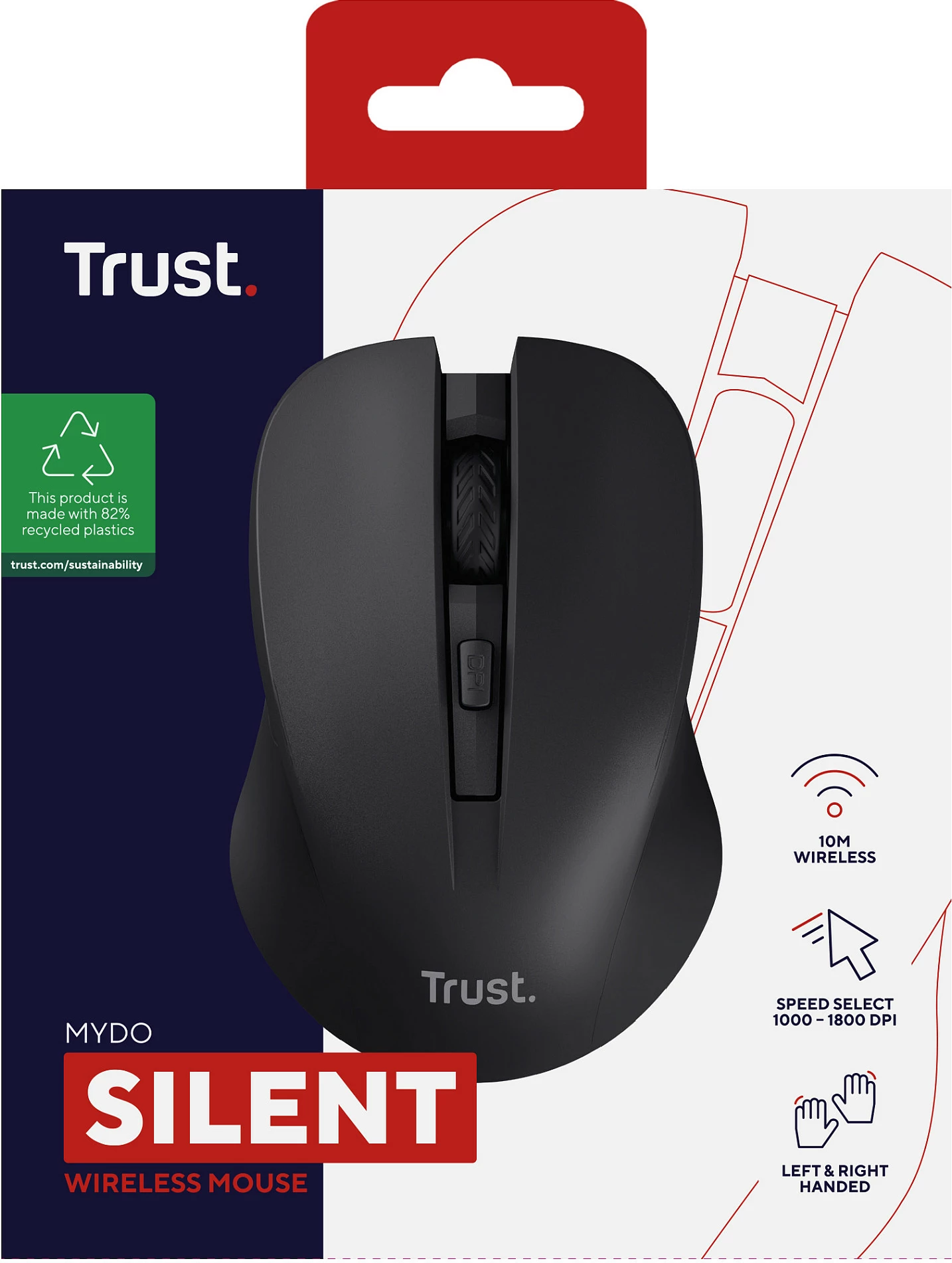 Maus pa kabllo Trust Mydo, 1800 DPI, klikim i heshtur, i zi