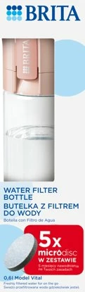 Shishe me filtër uji Brita Vital 600 ml, 5 disqe MicroDisc, pastel peach