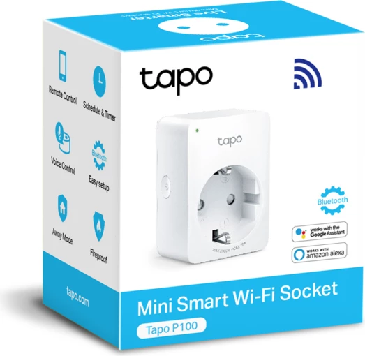 Prizë smart Wi‑Fi TP-LINK Tapo P100, mini, kontroll me aplikacion/zanë, e bardhë, 1-pack