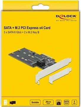 Kartë zgjerimi PCIe DeLOCK, 3x SATA III 6Gb/s + 2x M.2 Key B, low profile