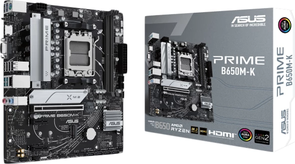 Pllakë amë ASUS Prime B650M-K, AM5, mATX, DDR5 2xDIMM, 2xM.2, 4xSATA, PCIe 4.0, 2.5GbE