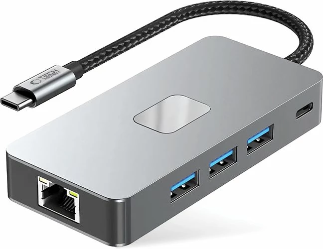 HUB Tech-Protect HB05 9-në-1, USB-C, HDMI 4K, RJ45, SD/TF, Gri