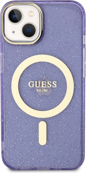 Mbështjellës Guess GUHMP14MHCMCGU për iPhone 14 Plus 6.7", Glitter Gold MagSafe, vjollcë