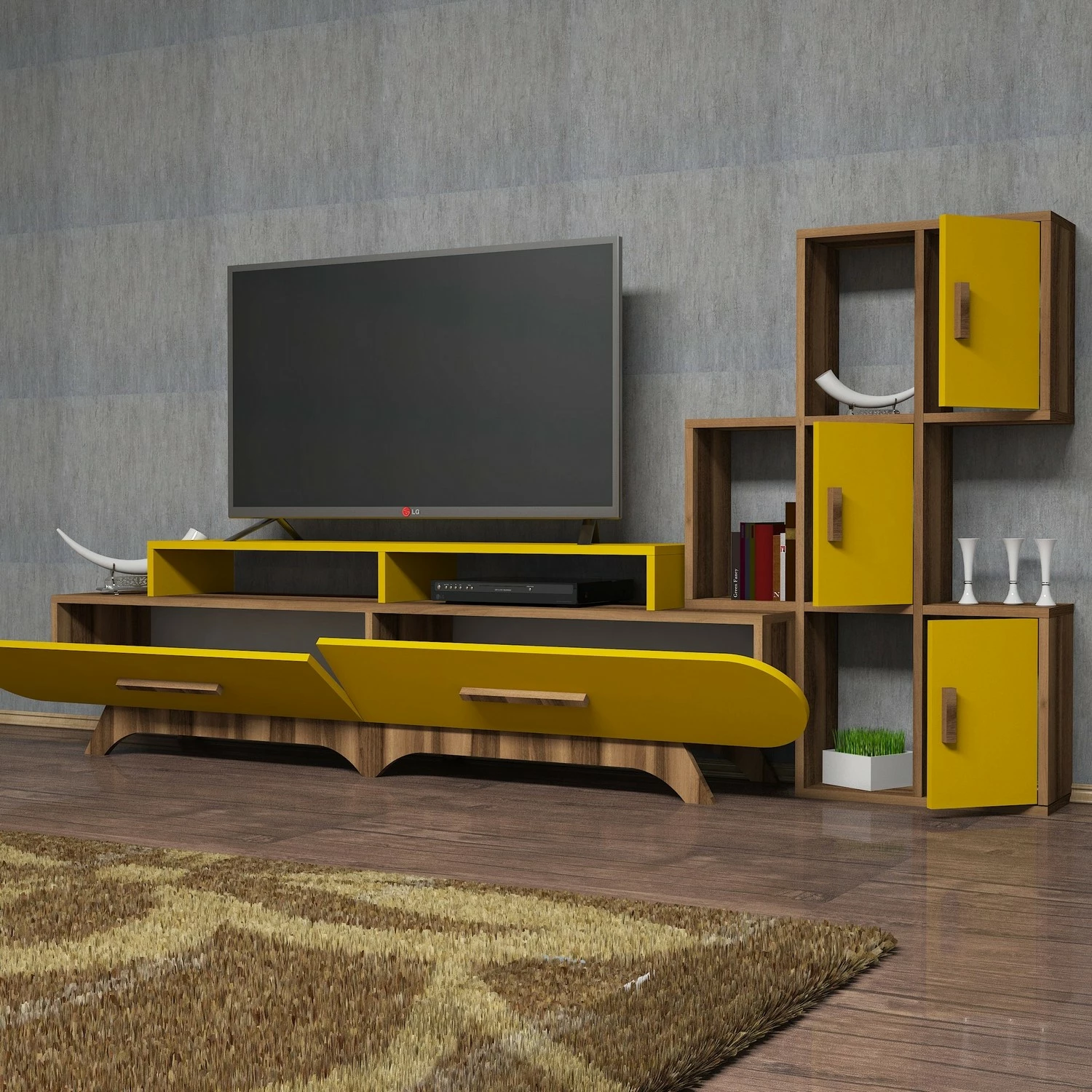 Komodë TV Hanah Home Flora S, ngjyrë arre dhe e verdhë