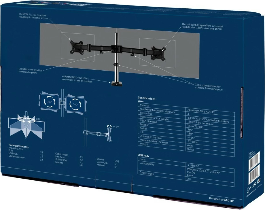 Mbajtëse për dy monitorë ARCTIC Z2 Gen 3- E zezë