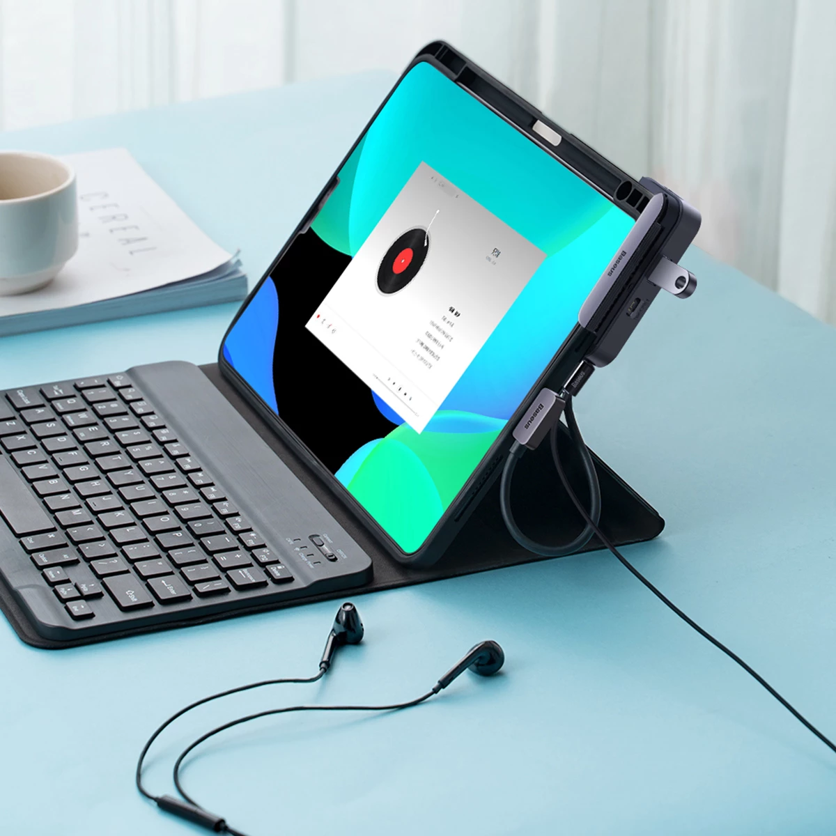 HUB Baseus PadJoy 6-në-1, USB-C, për tabletë/celular, Gri e errët