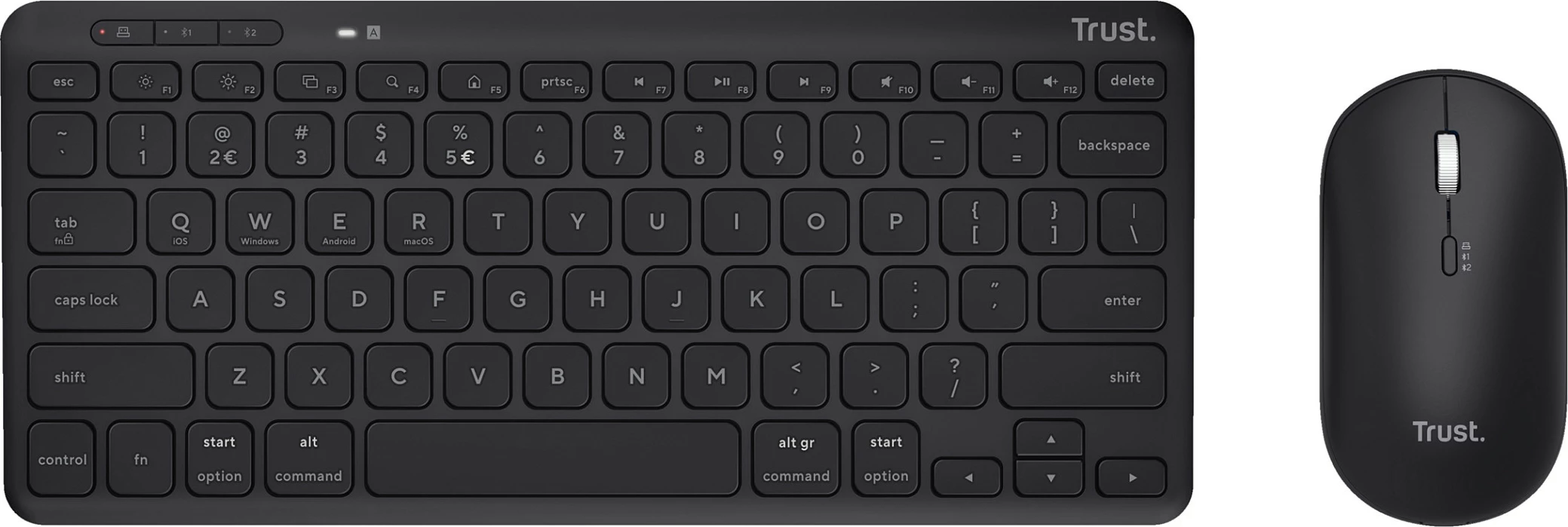 Set tastaturë & maus pa kabllo Trust Lyra, mini, Bluetooth + USB receiver, QWERTZ, i zi