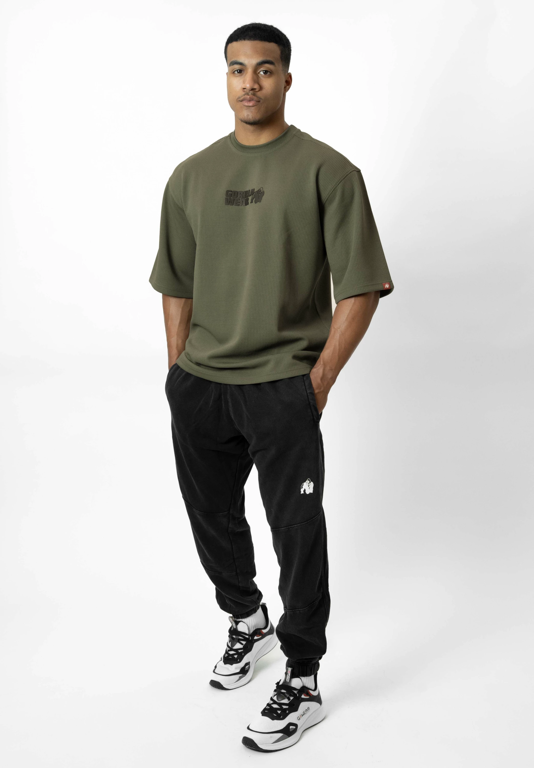 Idaho Oversized Waffle T-Shirt - Army Green [Madhësia: S]