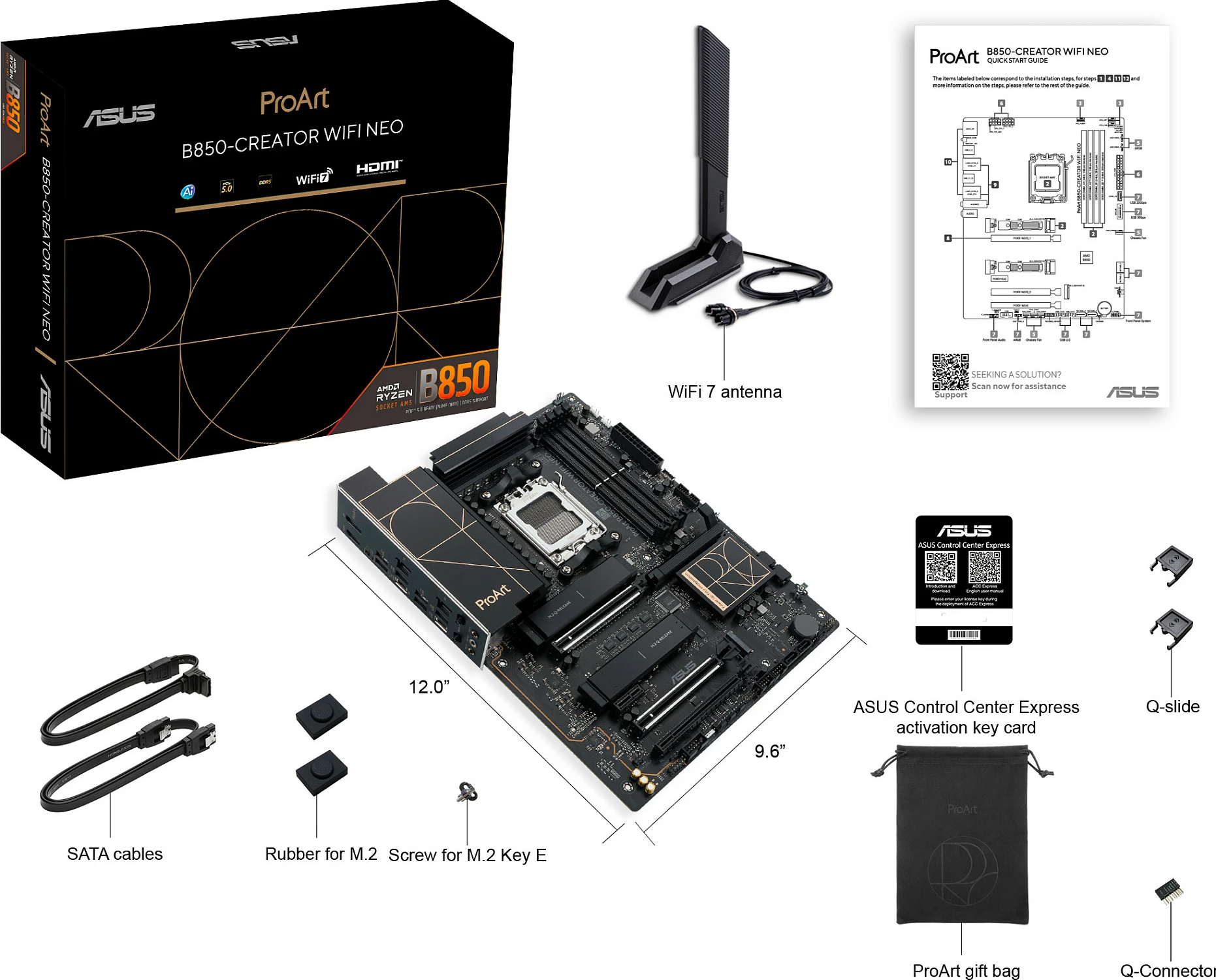 Pllakë amë ASUS ProArt B850-Creator WiFi Neo, Socket AM5, DDR5 256GB, PCIe 5.0, WiFi 7, e zezë me detaje ari