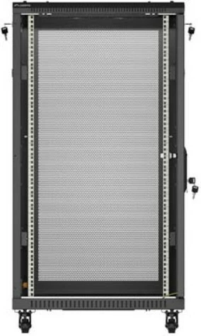 Kabinet rack qëndrimor 19" Lanberg FF01-6022-23B 22U, ngarkesë 800 kg, derë e perforuar, panel me 6 ventilatorë, Flat Pack, e zezë