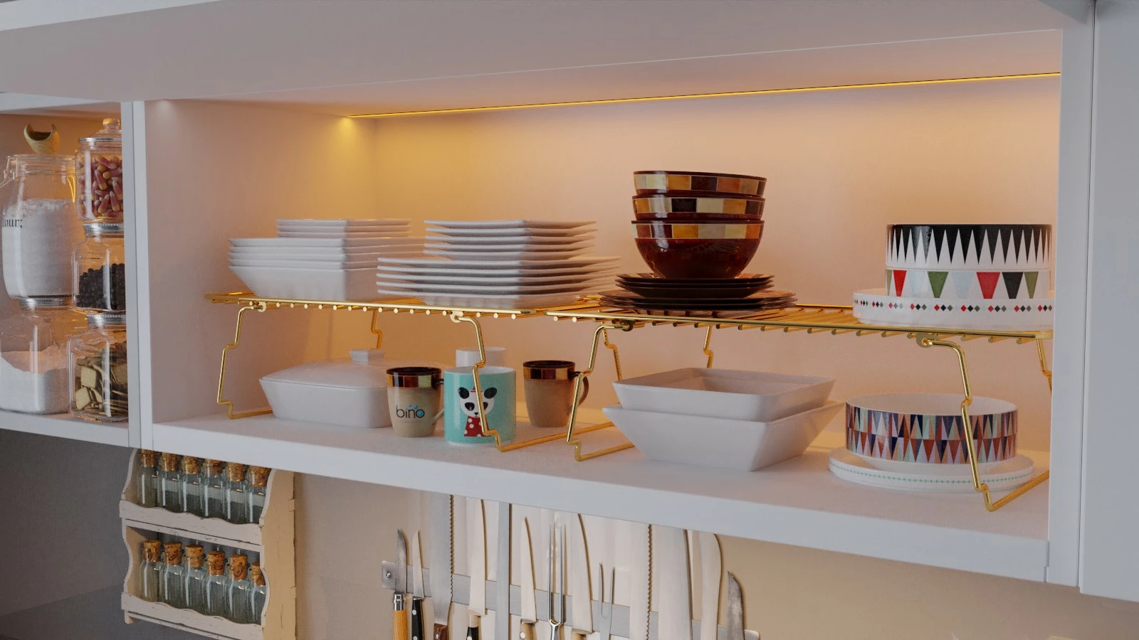 Raft muri, ngjyrë ari dhe kafe, Hanah Home, organizues për dollap