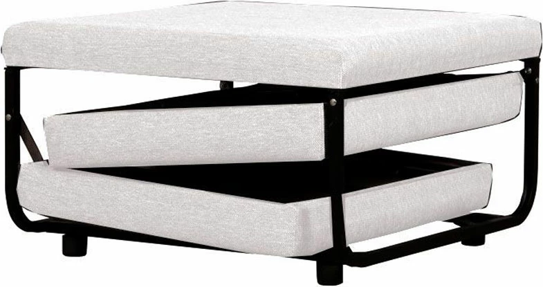 Pouf palosës, shtrat palosës, ngjyrë e bardhë e çelët, 70x72x43