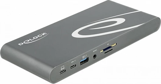 Docking stacion DeLOCK USB Type-C DP 1.4, Thunderbolt 3, Triple 4K, HDMI + 2x DisplayPort, LAN, SD/microSD, PD 85W, Grey