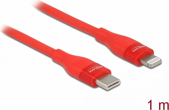 Kabll USB-C në Lightning DeLOCK 1 m, MFi, Fast Charge, e kuqe