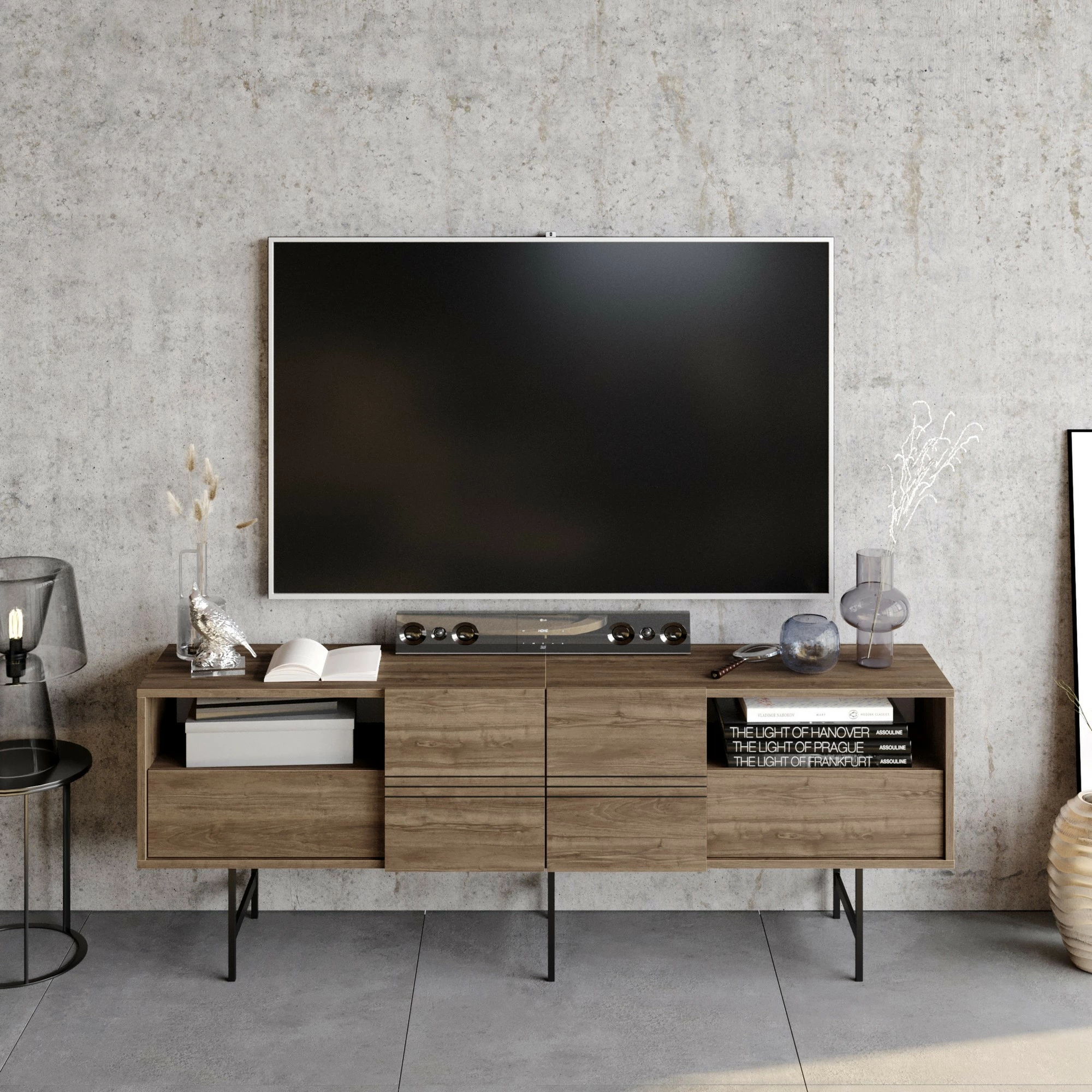 Komodë TV Hanah Home, Derin, ngjyrë arre, e zezë