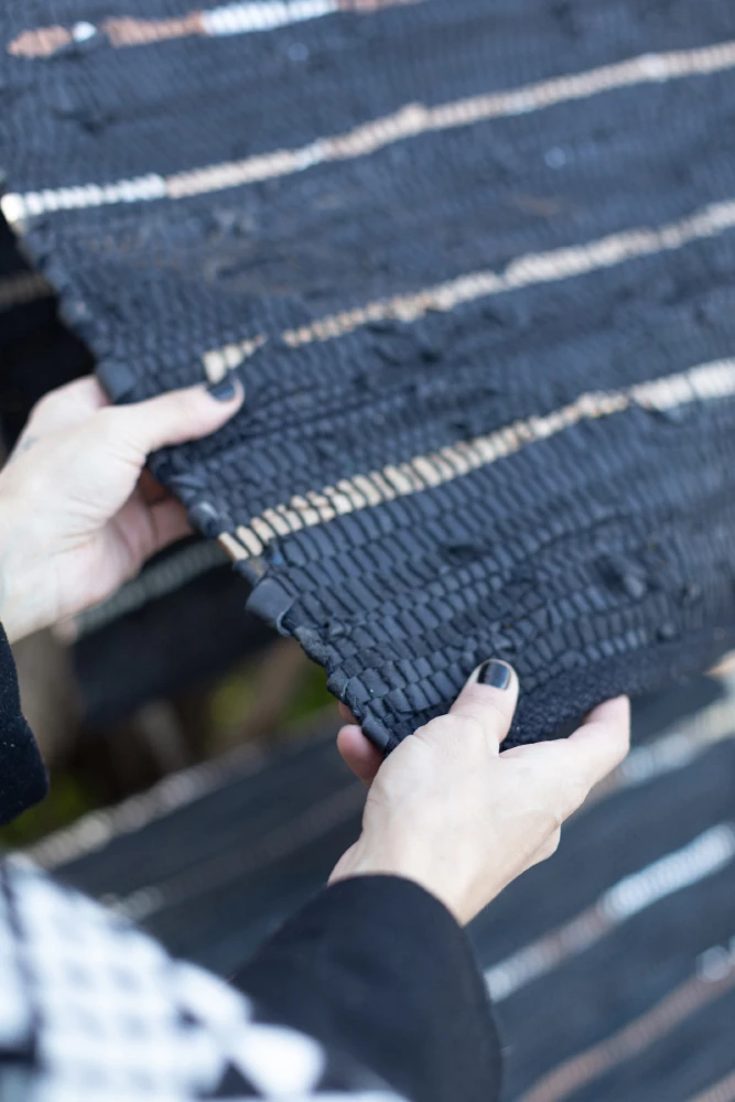 Qilim Lines, lëkurë, ngjyrë e zezë, bezhë, e bardhë, 60x90cm