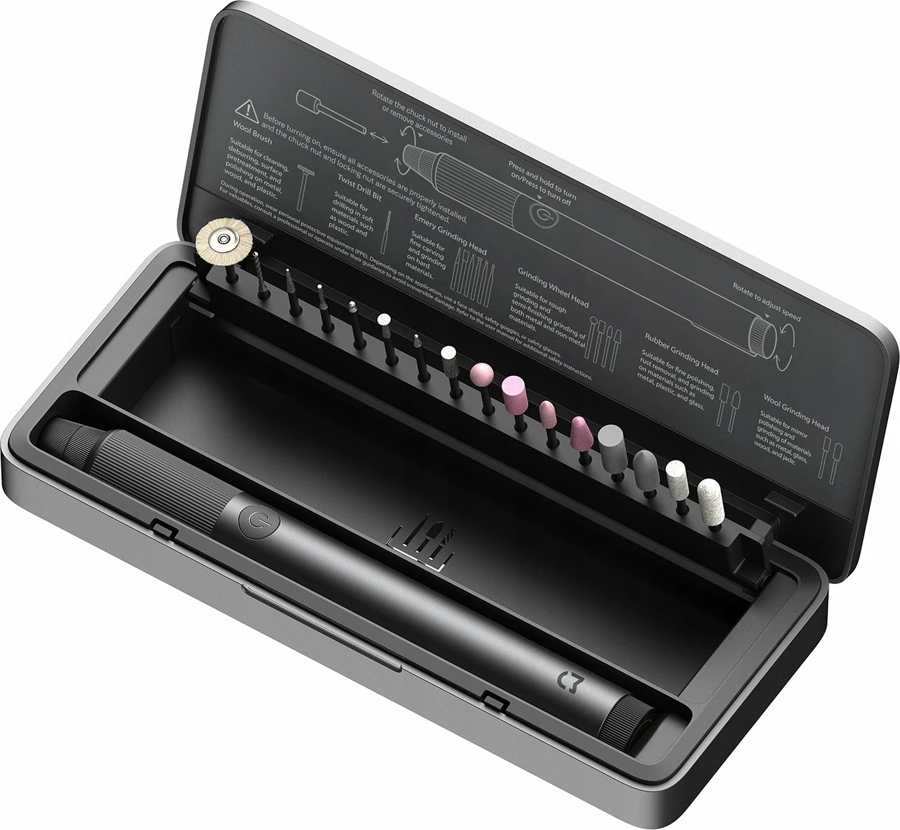 Vegël rrotulluese elektrike Xiaomi Mijia 72650, 800 mAh, 15000-22000 RPM, set 16 copa, gri