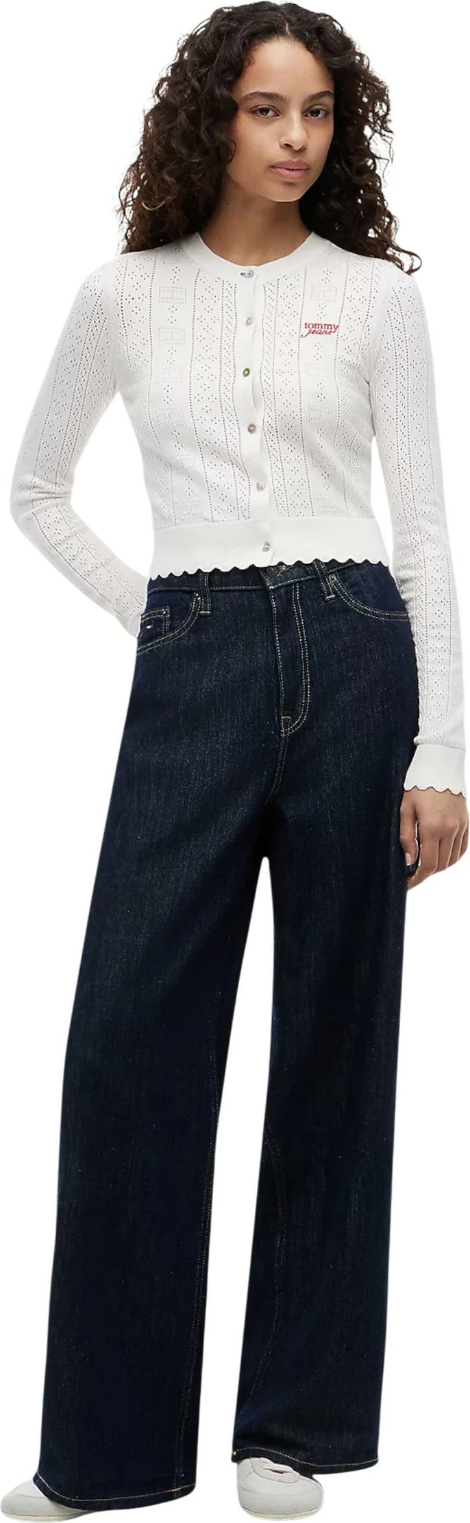 Kardigan i thurur Tommy Hilfiger Jeans DW0DW22931 për femra, i bardhë [Madhësia: S]