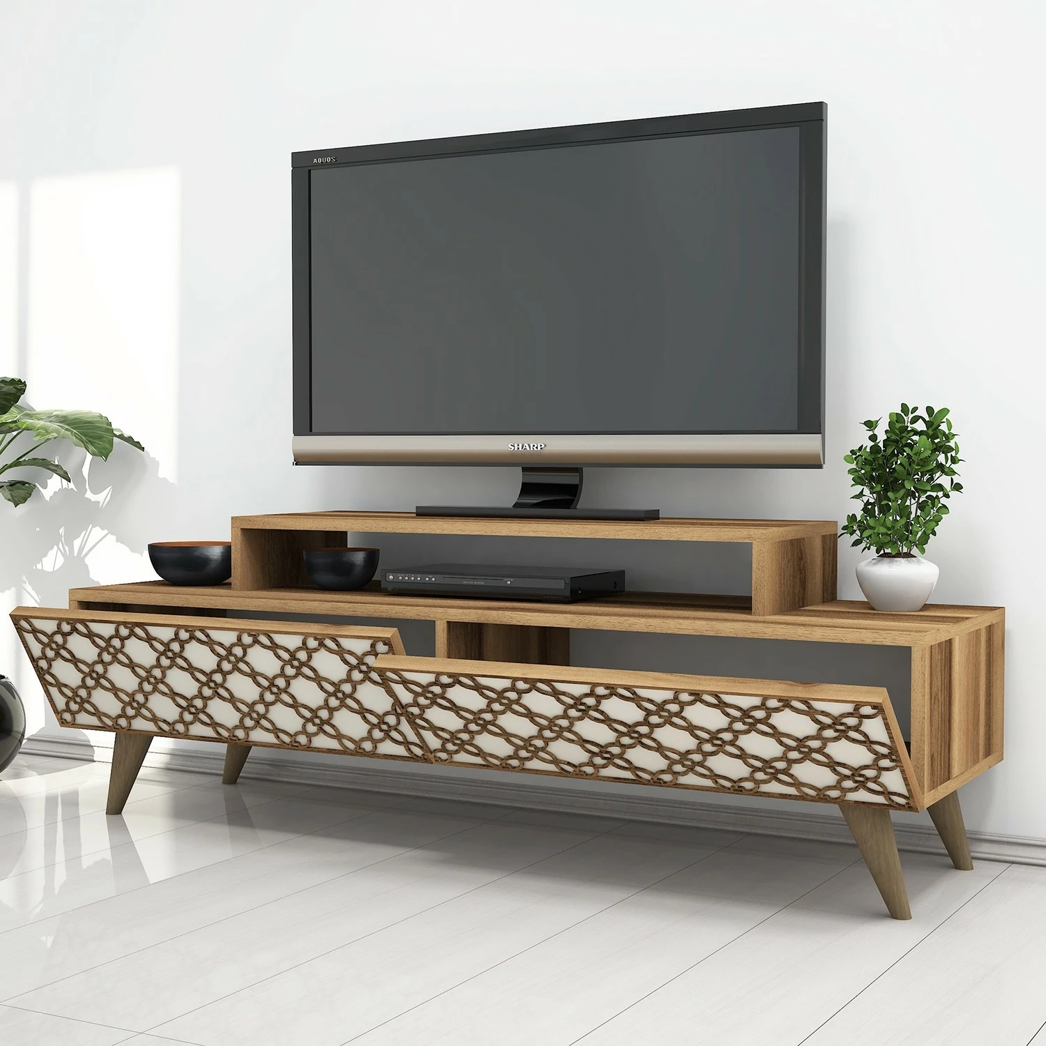Komodë TV Hanah Home, City, ngjyrë arre dhe krem