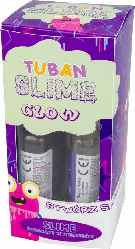 Set slime DIY TUBAN Glow in the Dark, 100 ml ngjitës PVA + 100 ml aktivator, glitter jeshil, aromë shalqi
