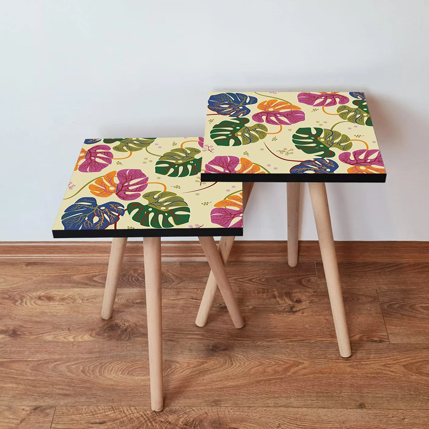 Set tavolinash ndihmëse, dizajn me gjethe shumëngjyrëshe, Skye Decor, 2Shp139