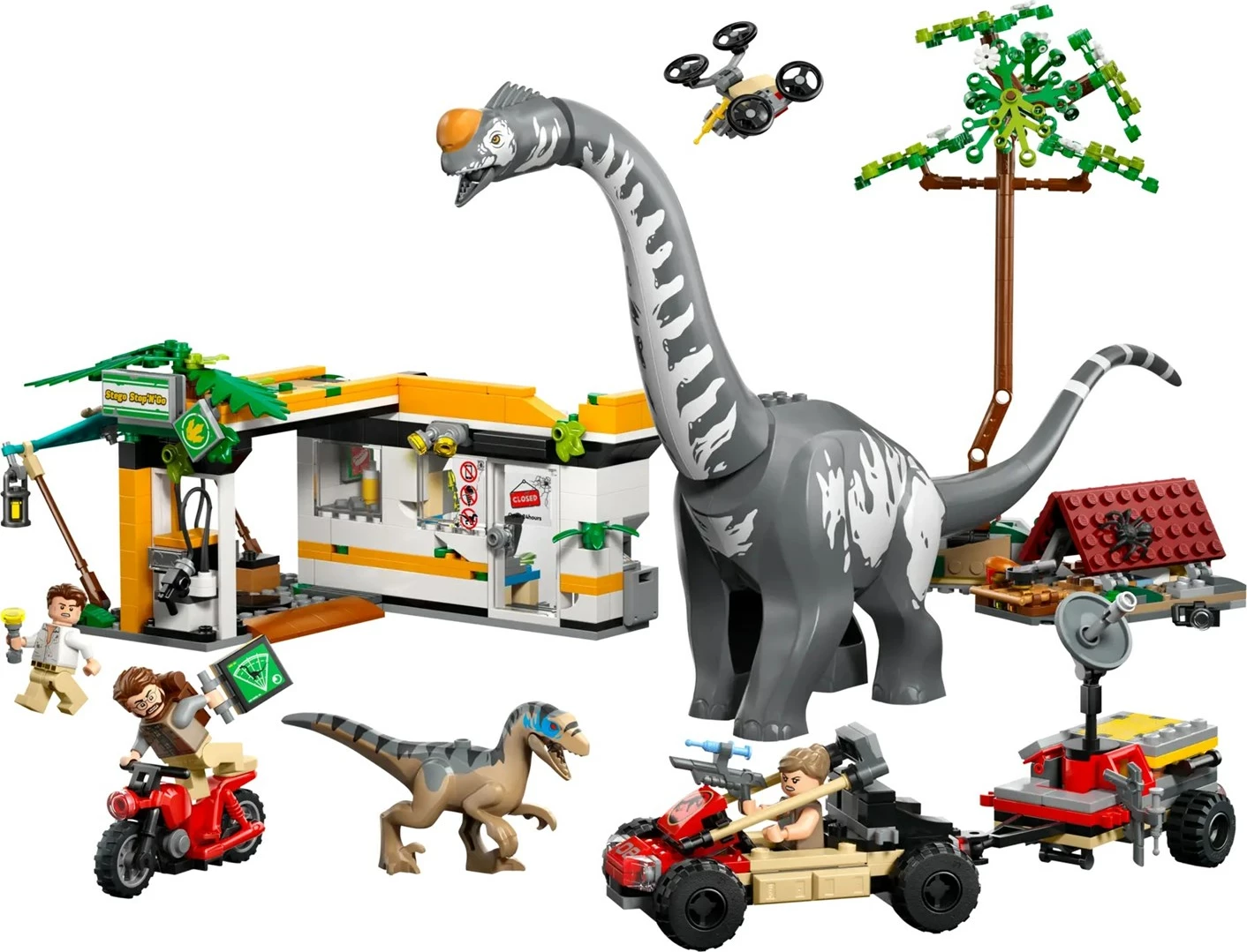 Set lodrash LEGO Jurassic World 76973, Raptor & Titanosaurus Tracking Mission, 3 minifigura, për fëmijë 7+