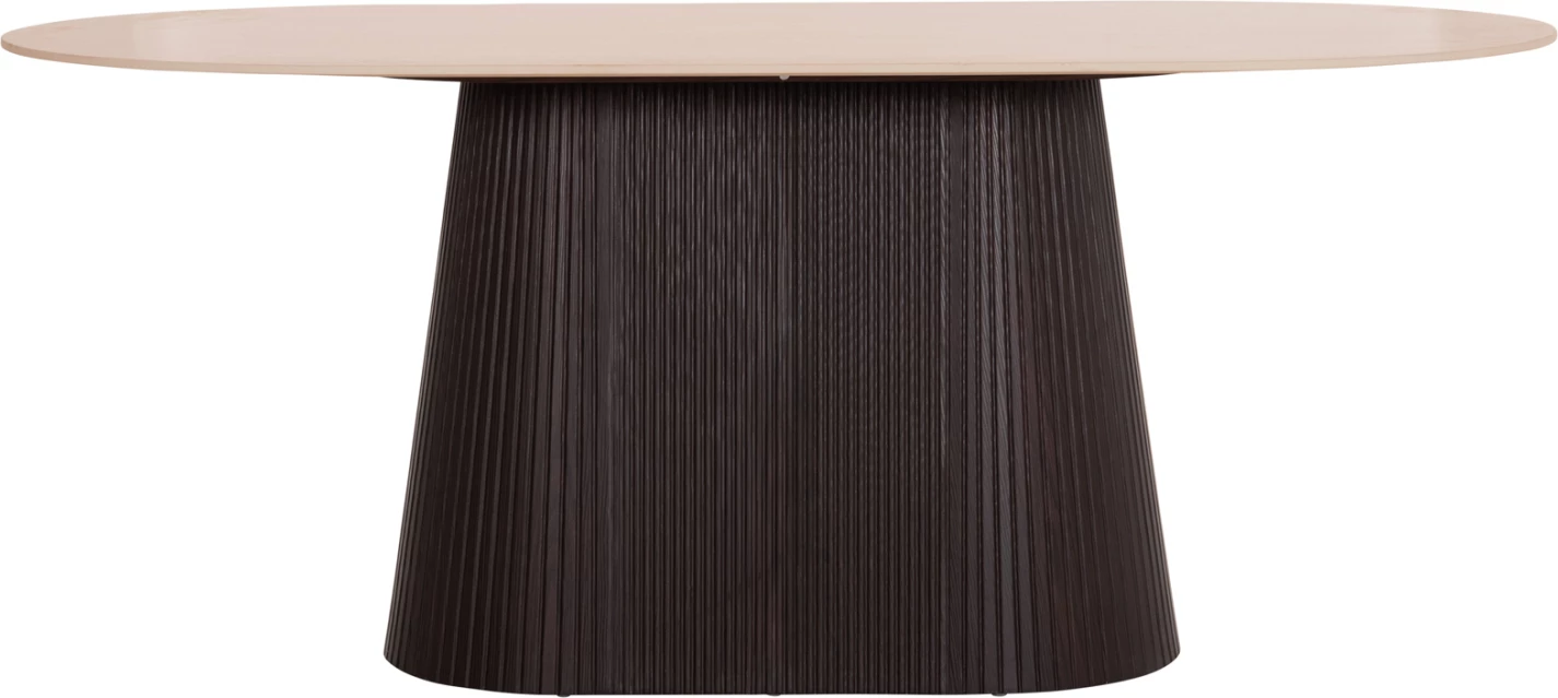 Tavolinë ngrënieje ovale CATER, sipërfaqe qeramike travertin, bazë MDF ngjyrë kafe e errët, 188x98x78cm