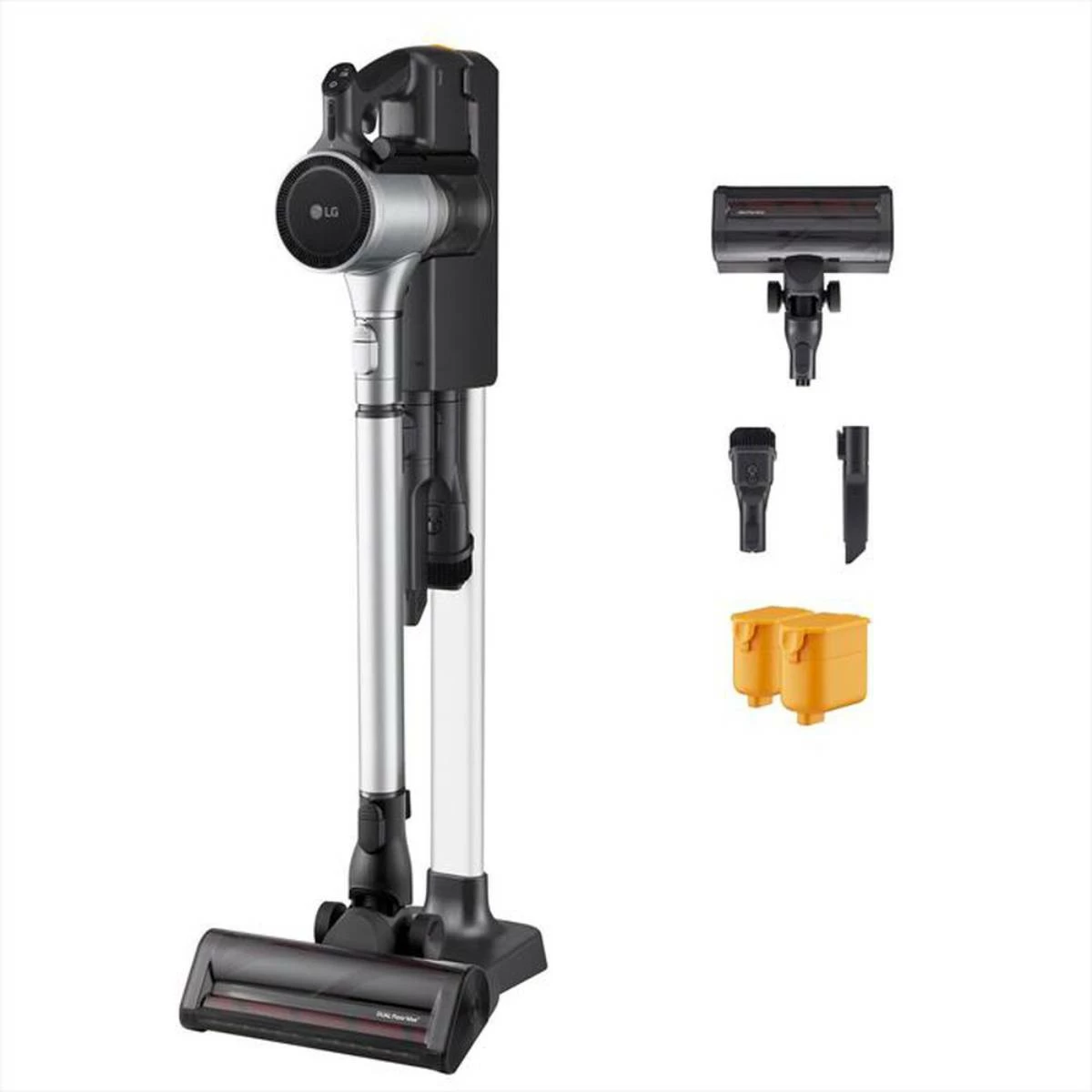 Fshesë pa kabllo stick LG A9K-CORE3S CordZero me stacion All-in-One Tower, 260 W, depozitë 0.44 L/1.1 L e kompresuar, filtër 5-shtresor, Wi‑Fi, Black‑Silver