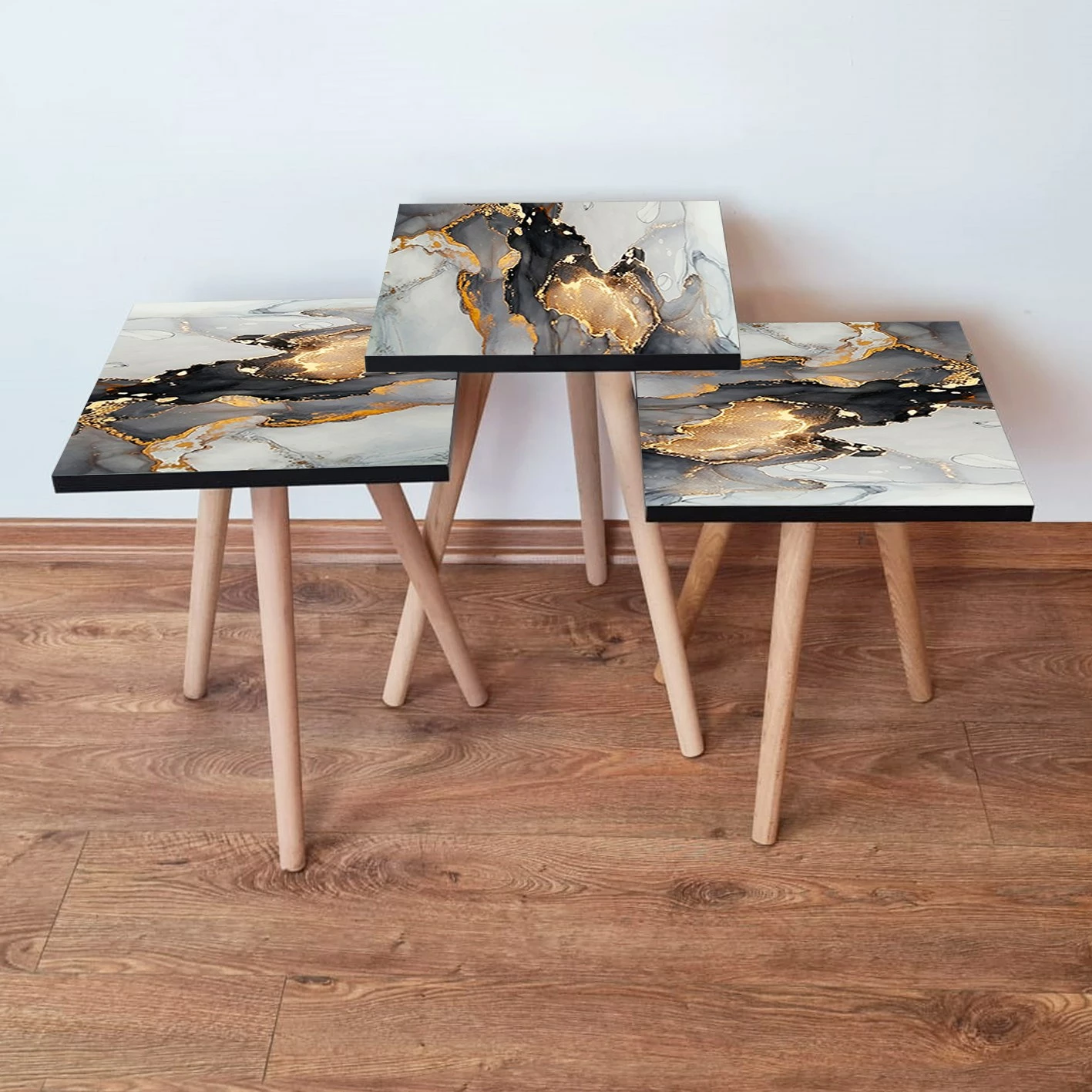 Set tavolinash të mbivendosura Skye Decor, 3 copë, ngjyrë e zezë