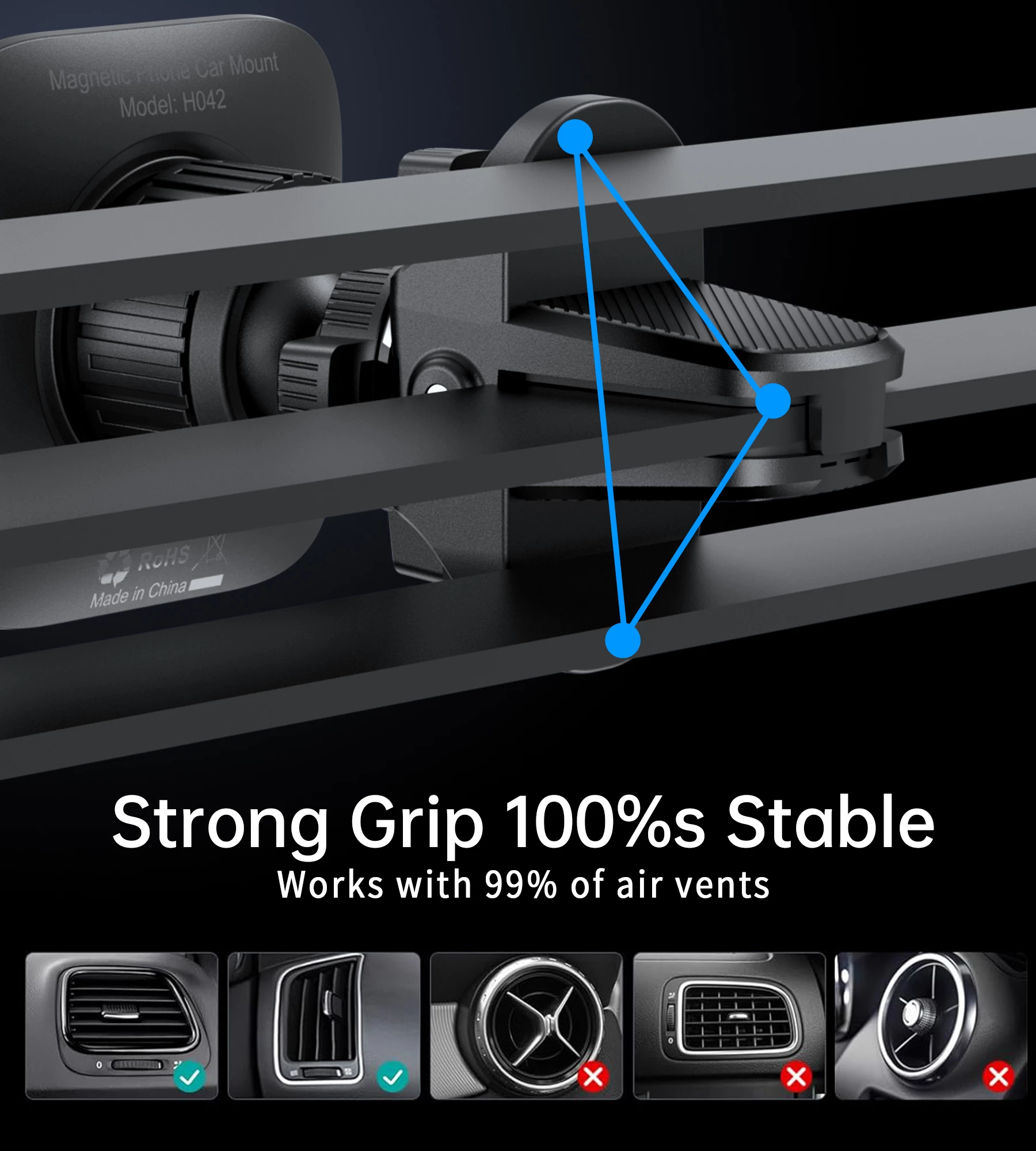 Mbajtës magnetik për celular Choetech H042, për grilë ventilimi, i zi