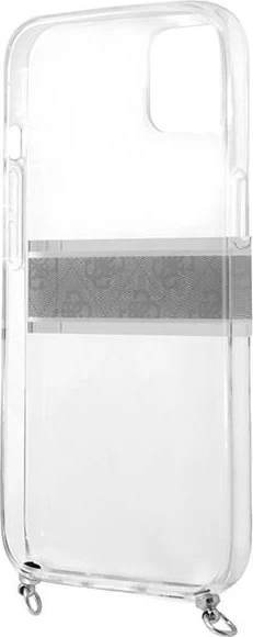 Mbështjellës Guess GUHCP13SKC4GBSI për iPhone 13 mini 5.4", transparent, me rrip dhe zinxhir argjendi