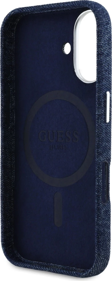 Mbështjellës Guess Denim Triangle Logo MagSafe për iPhone 16, Kaltër
