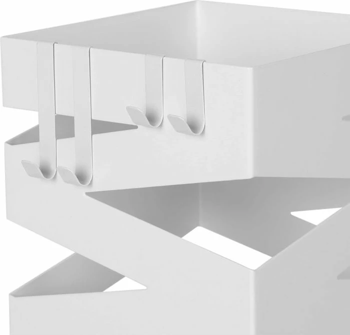 Mbajtëse ombrellash metalike SONGMICS LUC16W, 15.5 x 15.5 x 49 cm, me grepë & tabaka pikimi, e bardhë, set 1 copë + tabaka + 4 grepë