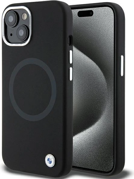 Mbështjellës BMW Signature Liquid Silicone MagSafe për iPhone 15 Plus/14 Plus, i zi