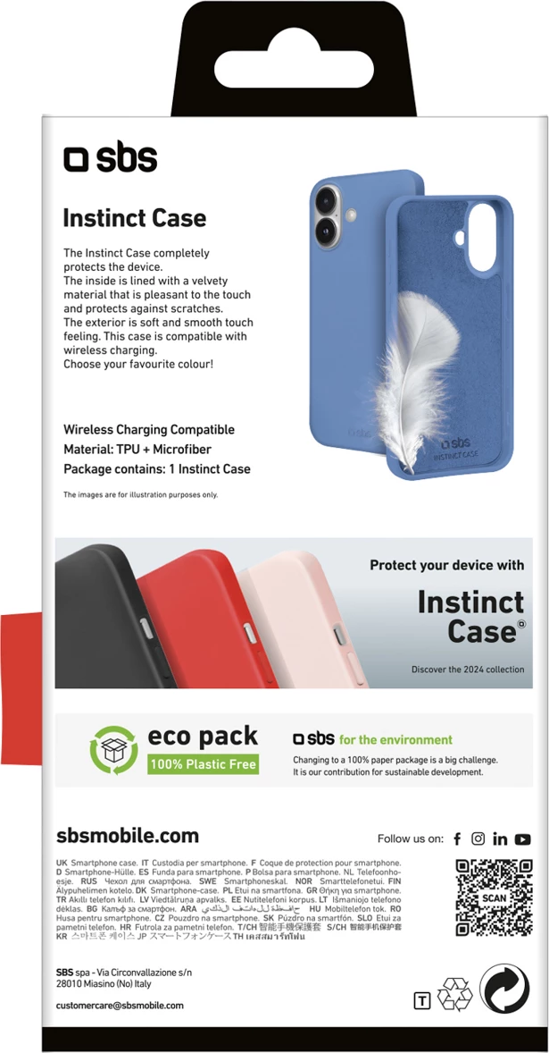 Mbështjellës SBS Instinct për iPhone 16 Plus, TPU me mikrofibër, 20 g, kaltër