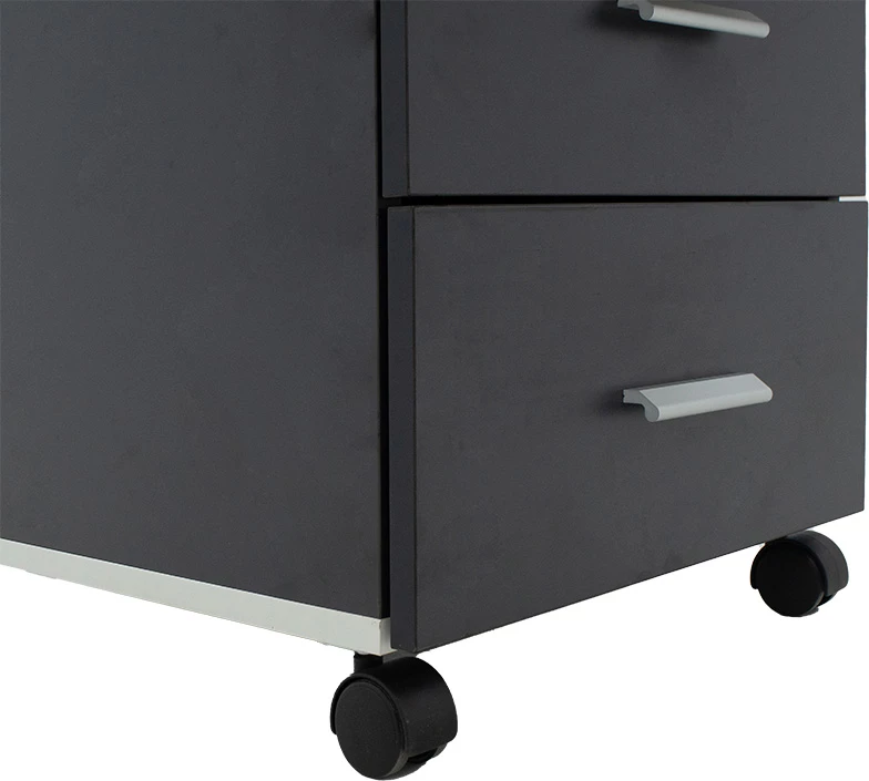 Komodinë me rrota Oscar 3 sirtarë, ngjyrë arre-karbon, 40x48x63cm