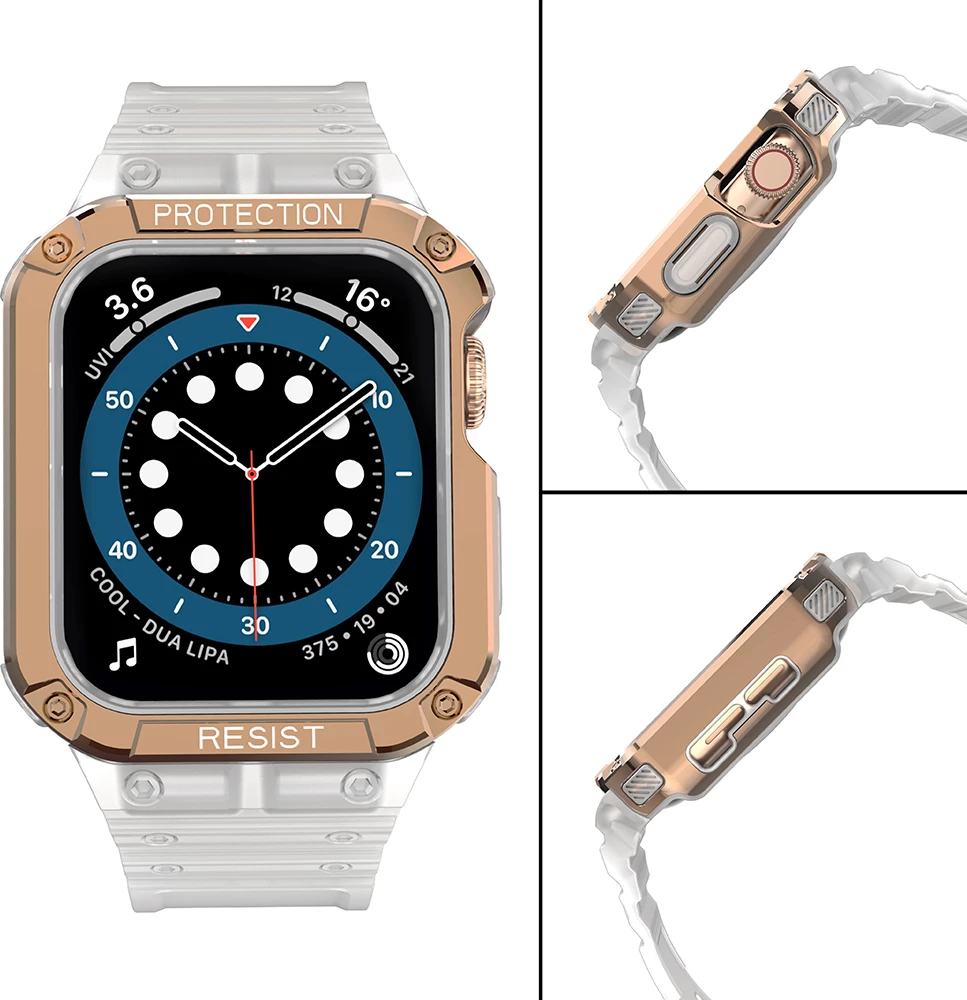 Mbështjellës me rrip për Apple Watch Hurtel Protect Strap Band, 45/44/42mm, Transparent/Gold