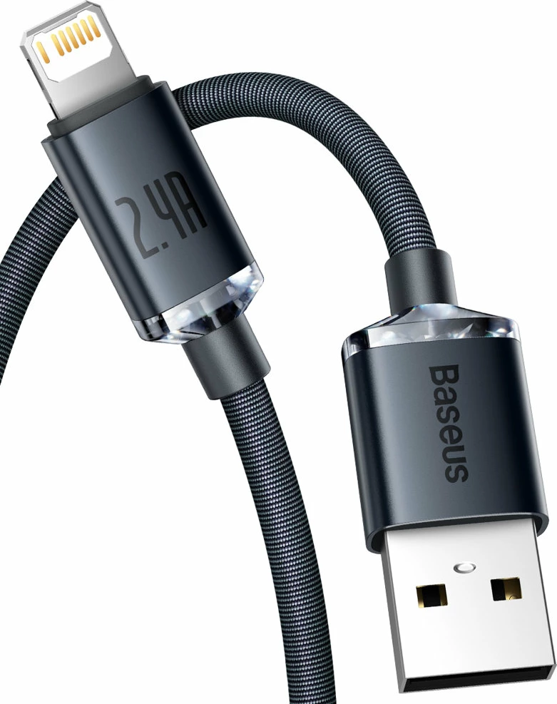 Kabllo Baseus Crystal Shine, USB-A në Lightning, 2m, 2.4A, e zezë